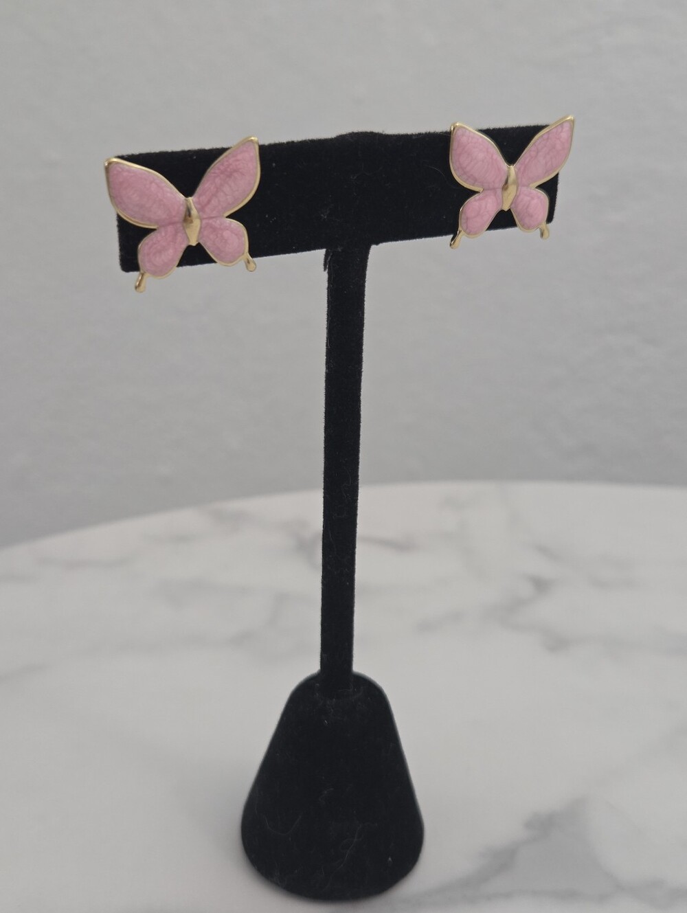 Pink Butterfly Stud Earrings Gold Plated Stainless Steel Enamel Coquette Jewelry - Picture 10 of 13